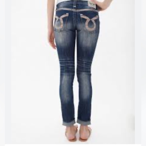 Big Star Mid Rise Bootcut Jeans Sz 28 Dark Distressed Denim Frayed Bottoms - Picture 1 of 12